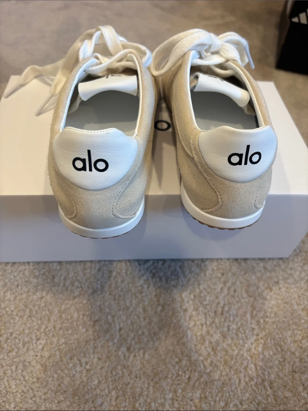 ALO Yoga Beige Suede Low-Top Lace-Up Sneakers